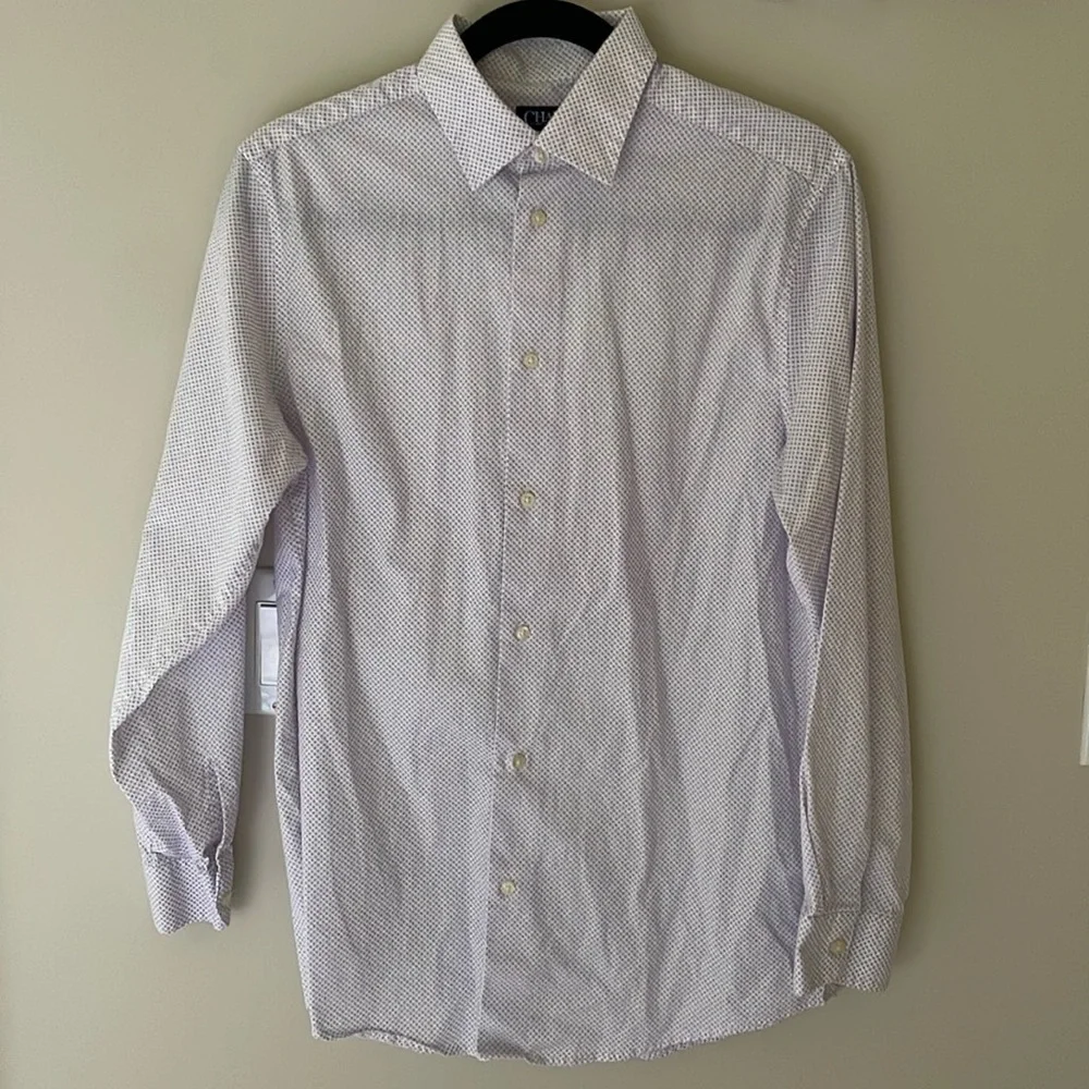Chaps Button Down Dress Shirt White Lavender Purple Youth Boys XL 18 20